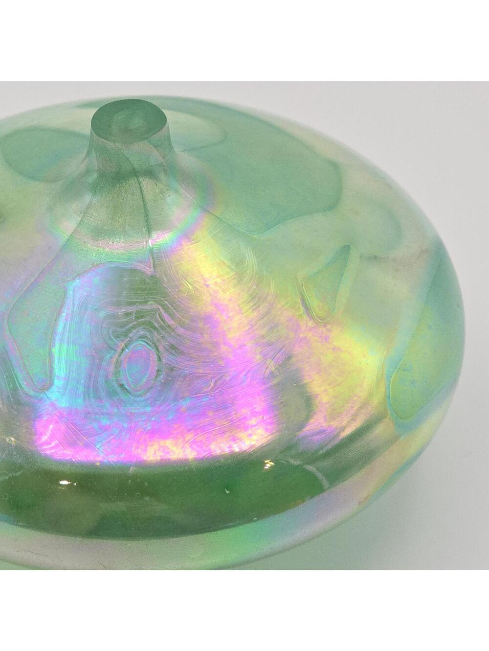 Roger Vines Iridescent Art Glass Oil Lamp/Paperweight - green